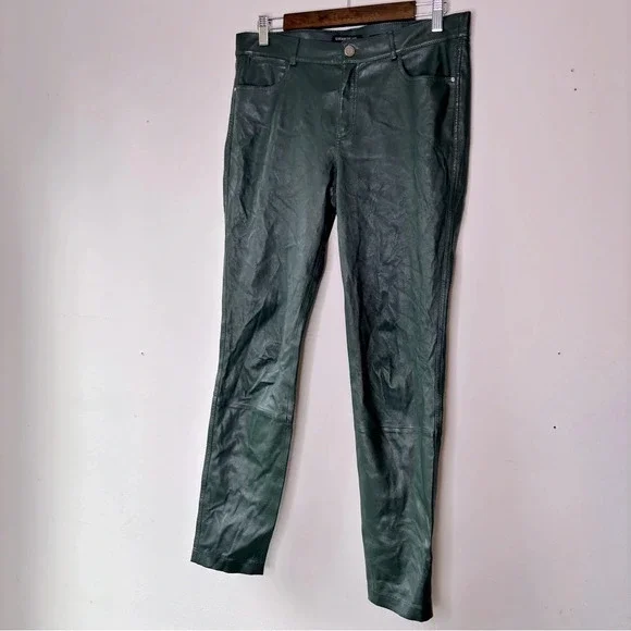 Lafayette 148 New York Spruce Green Mercer Skinny Leg Leather Pants Size 8 - Picture 12 of 13